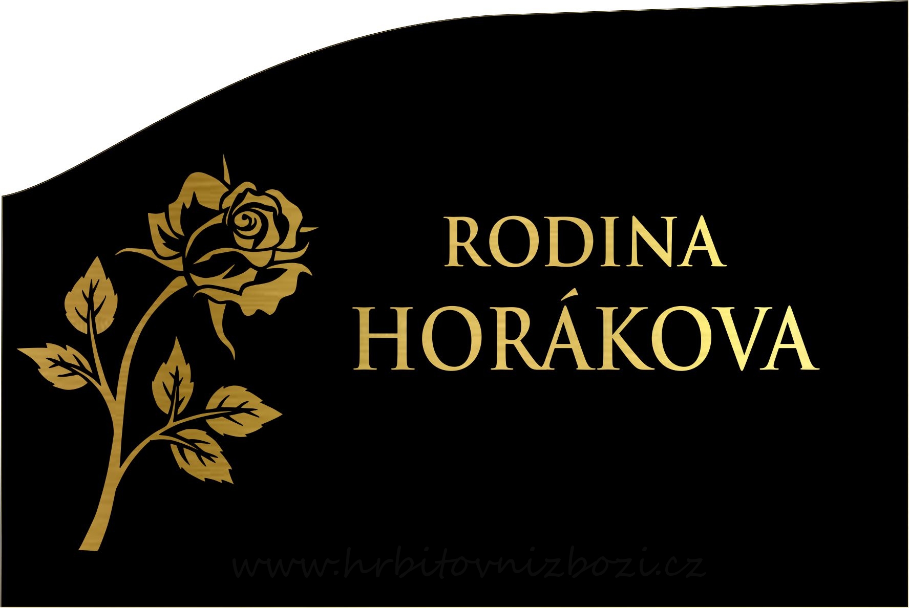 Náhrobní deska 15 x 10 cm rodina s růží písmo zlaté