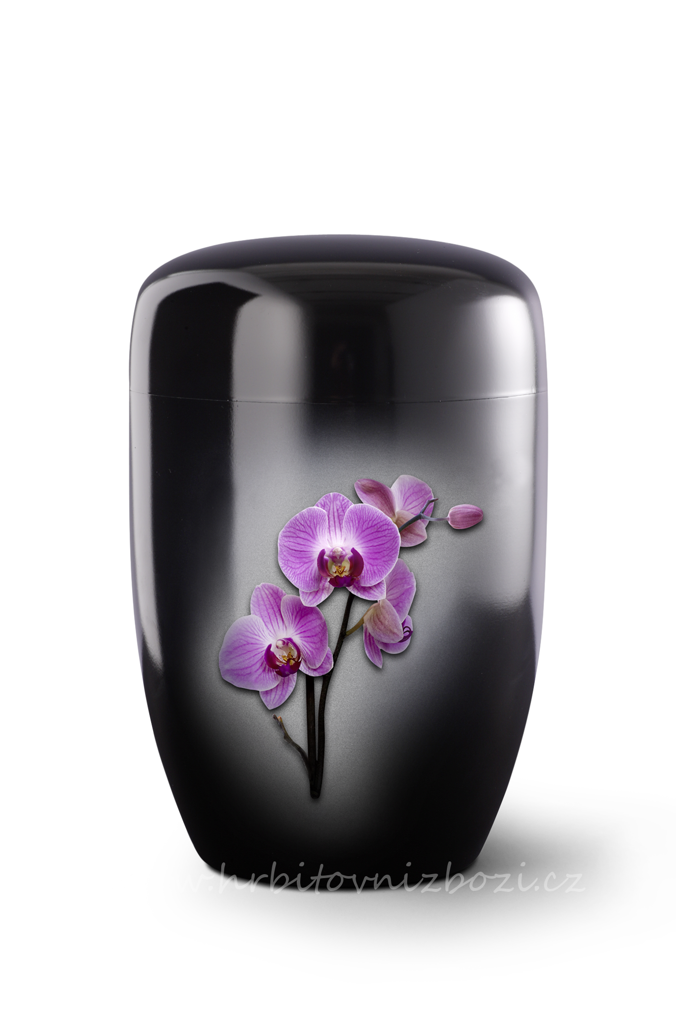 Ocelová urna černá s orchidejí prémiová