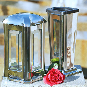 Hřbitovní lampa fazetová skla váza 02c